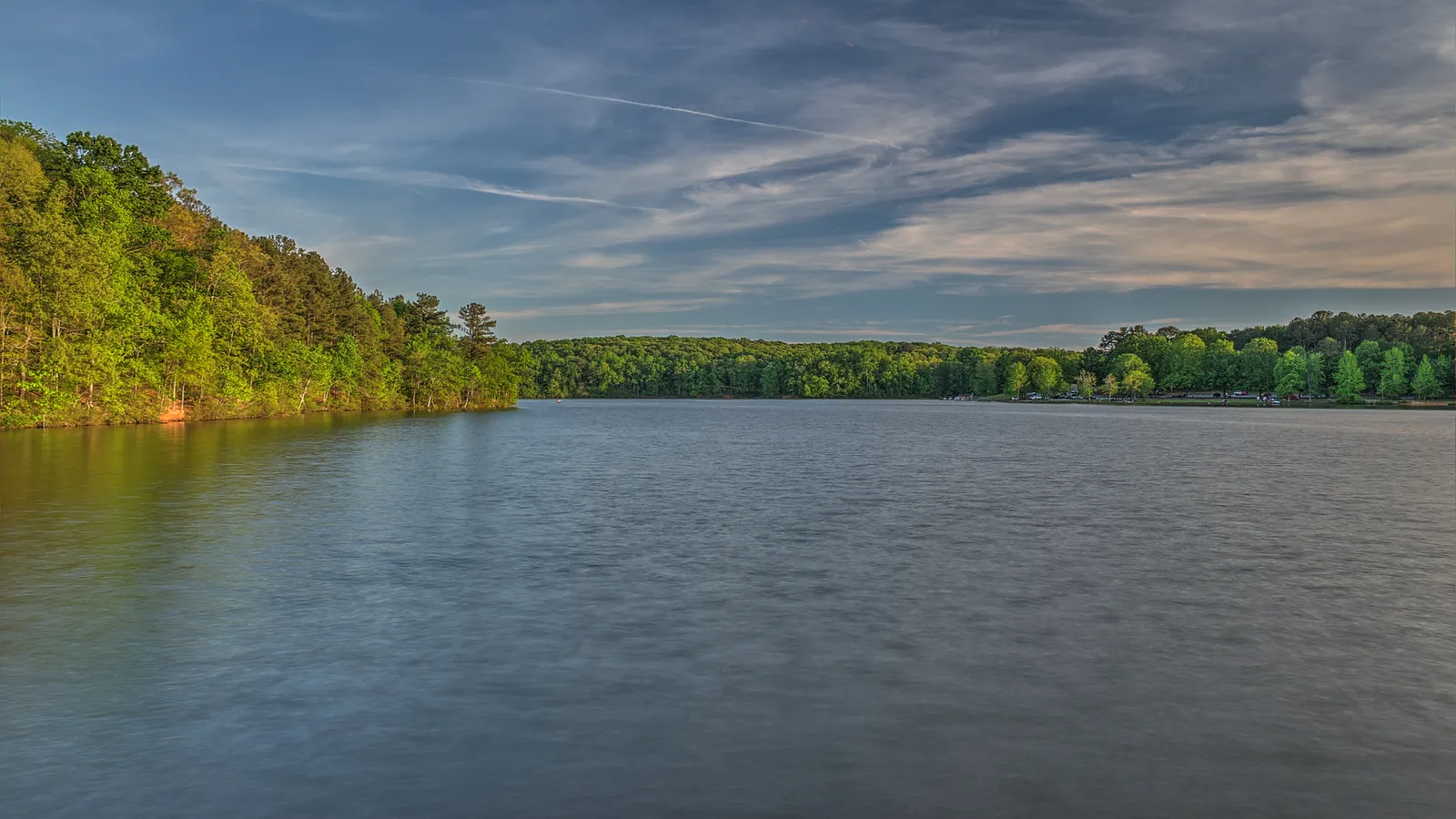 George Sparks Reservoir at Sweetwater Creek State Park, ringed by forest