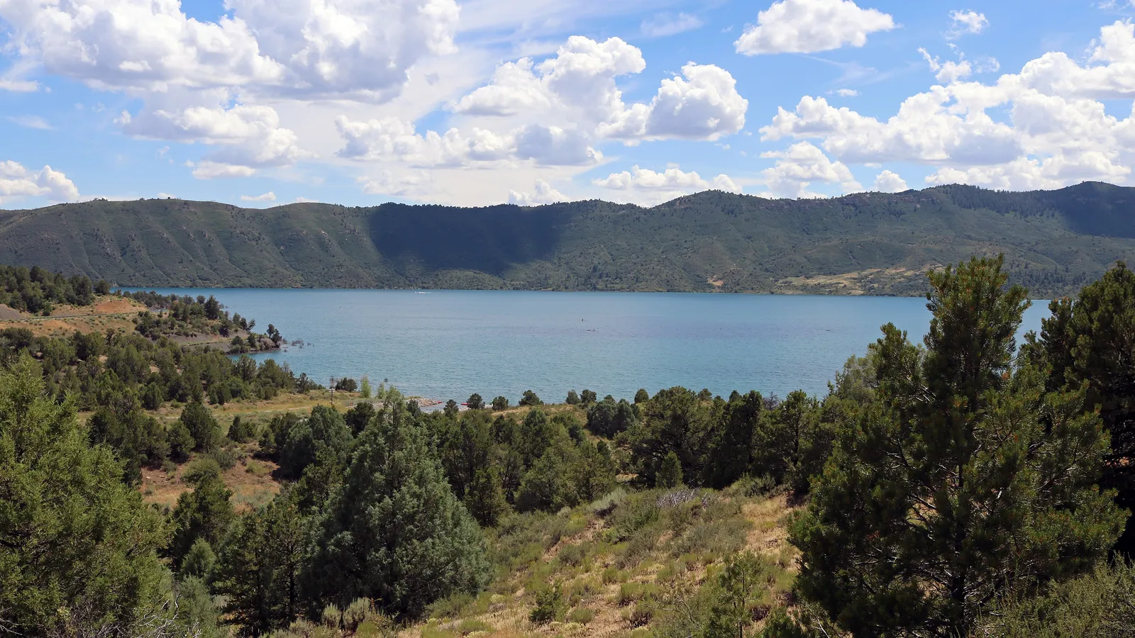 Lake Nighthorse and the surrounding hills, seen from the County Road 210 overlook