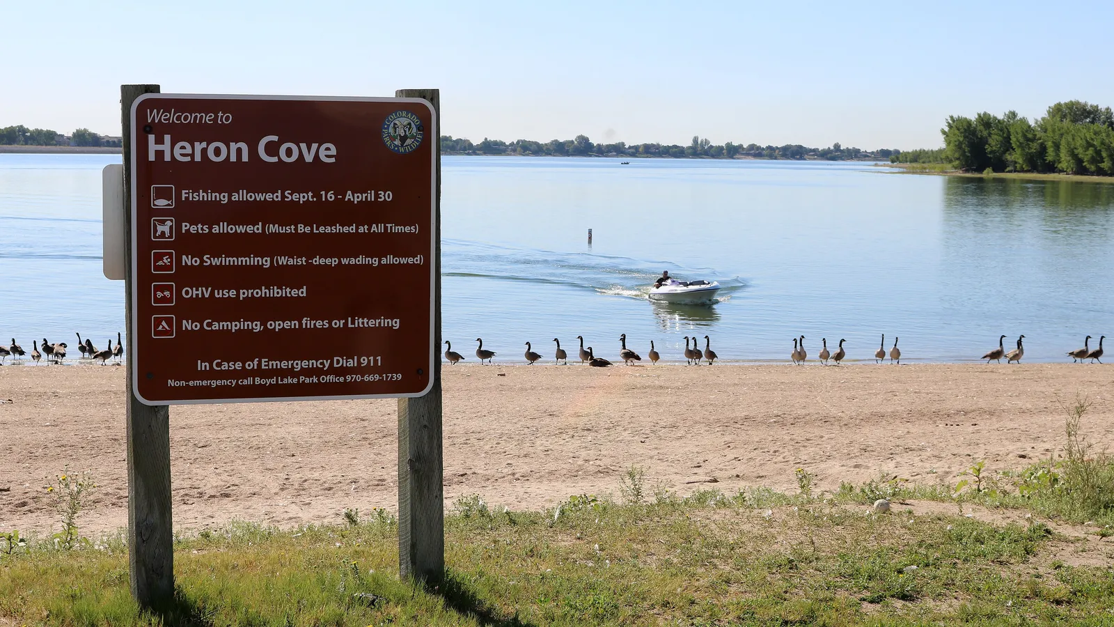 The sandy beach at Heron Cove in Boyd Lake State Park, Loveland