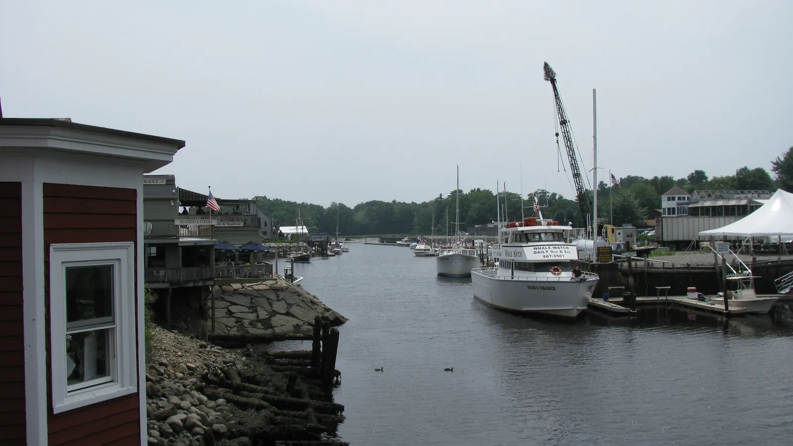 Boats moored on the Kennebunk River below Dock Square, Kennebunkport