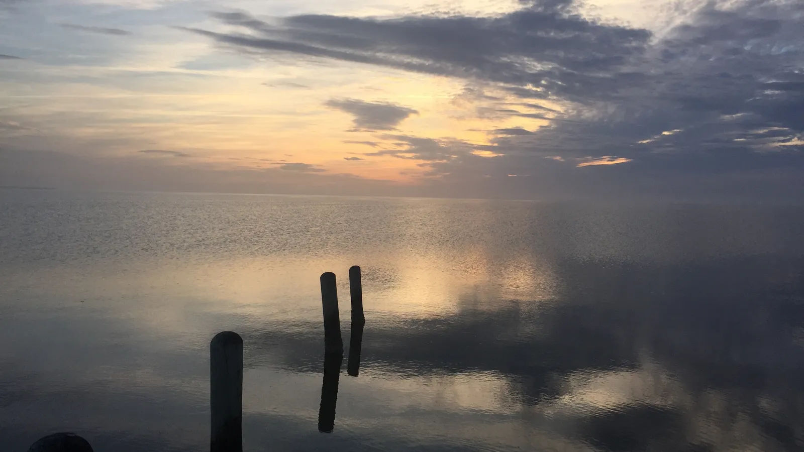 Sunset over the shallow Pamlico Sound at the Haulover Day Use Area