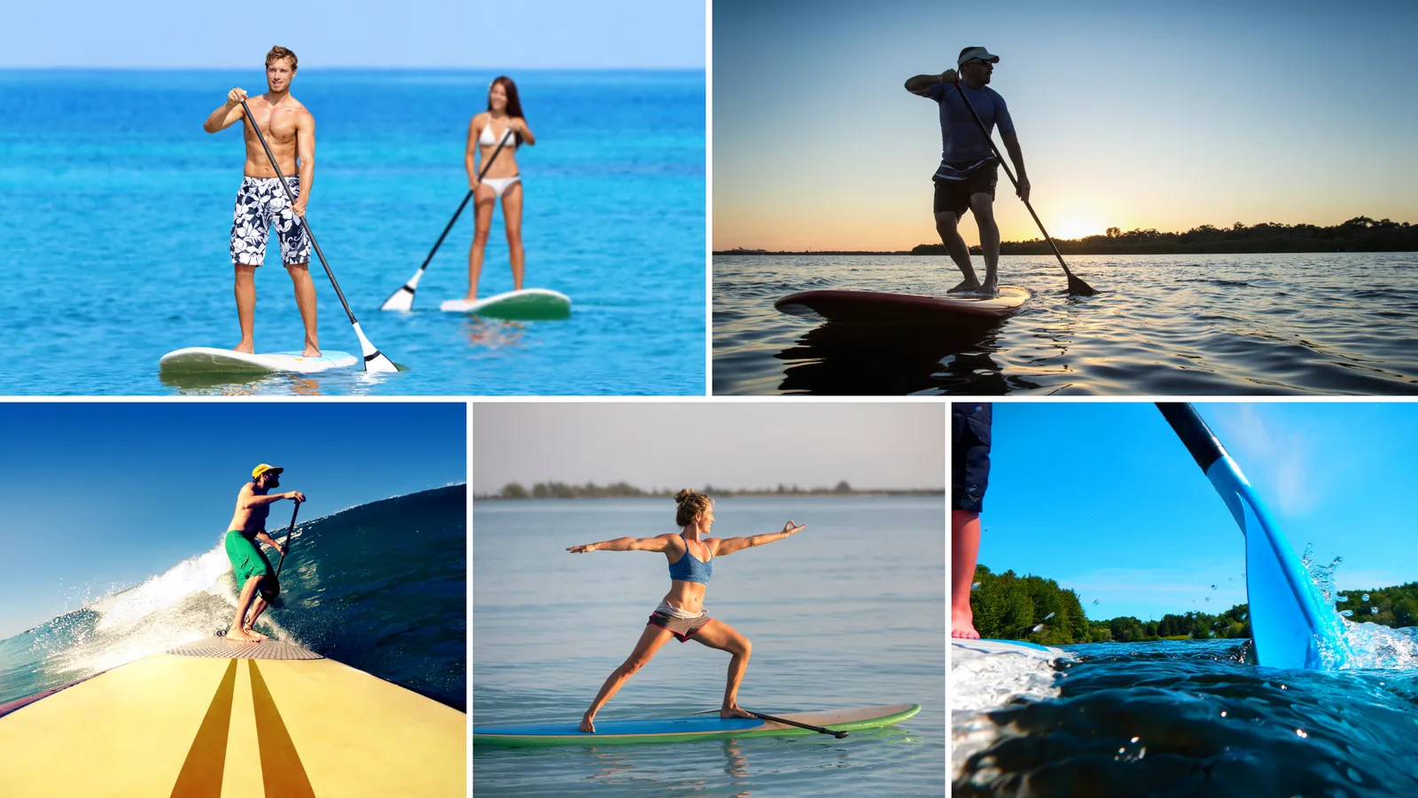 Different types of paddle boarding: cruising, yoga, touring, surfing and racing